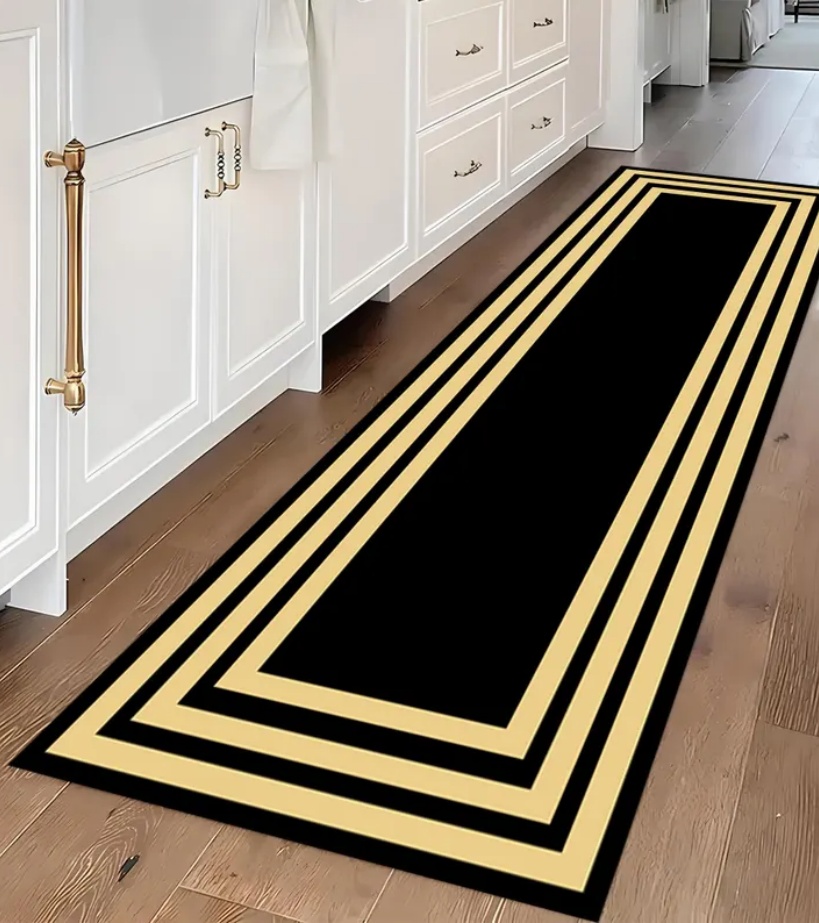 Commercial Kitchen Mats - Luxury Black Gold Greek Key Border