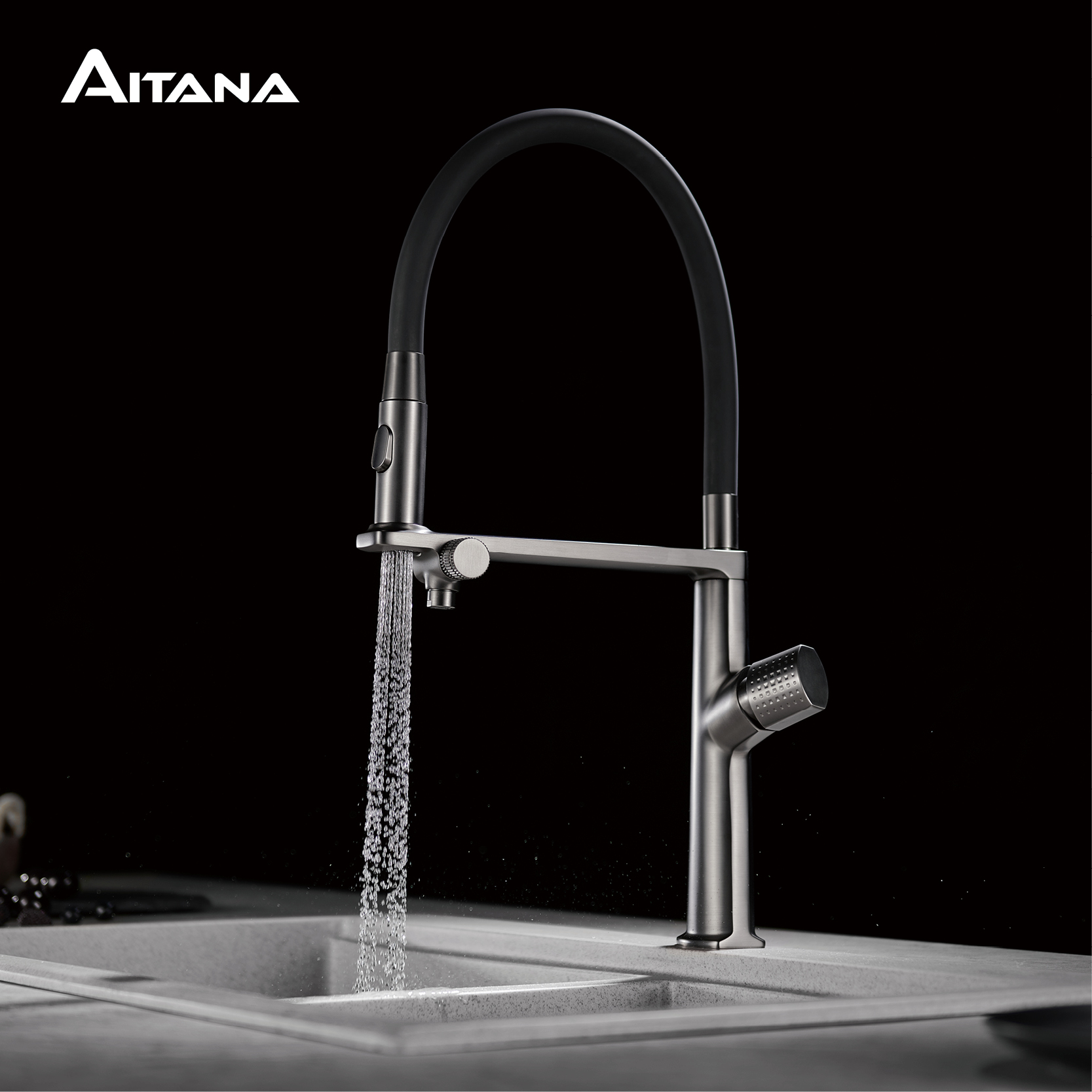 Commercial Kitchen Faucet - Luxury Gun Gray Brass Kitchen Faucet