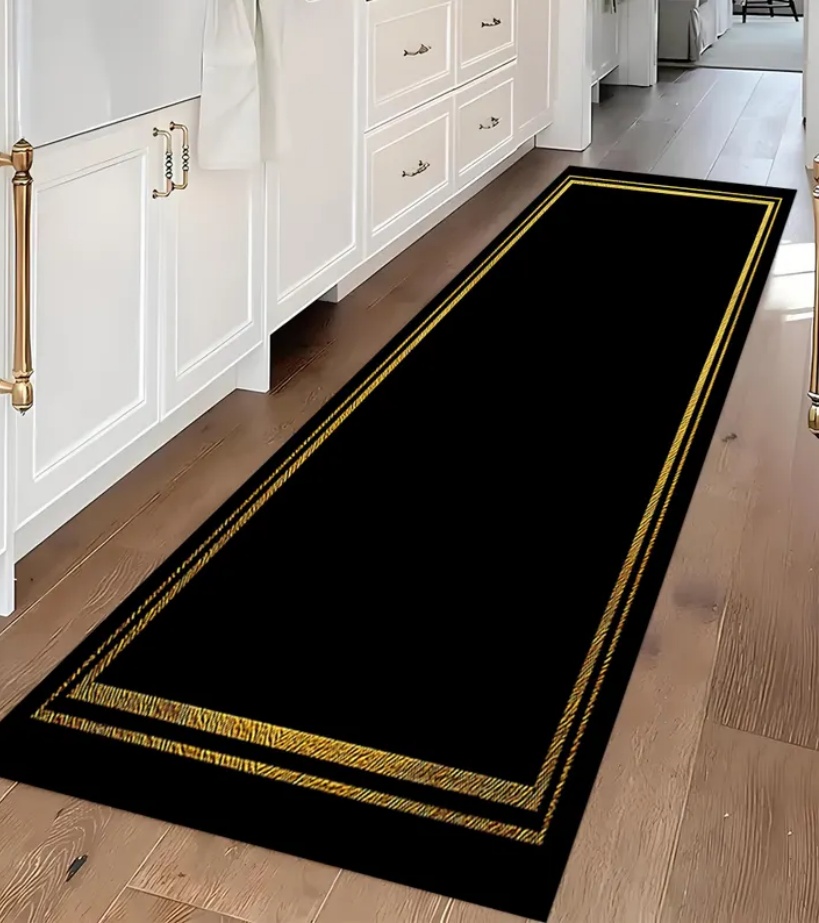 Luxury Black Gold Greek Key Bo - Commercial Kitchen Mats ulasan dan harga
